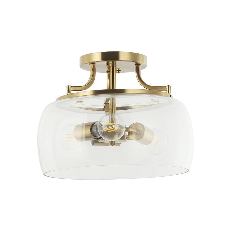 Lusteria 13.8" Modern Gold 3-Light Semi-Flush Mount Ceiling Light