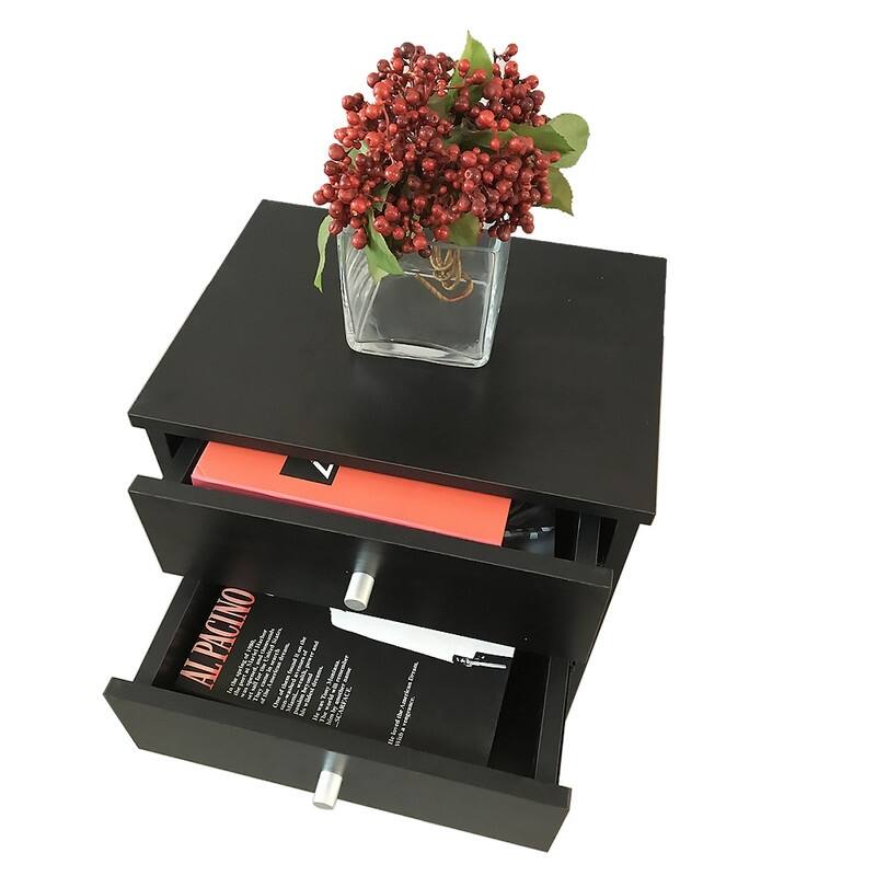 Round Handle Nightstand with Two Drawer Black