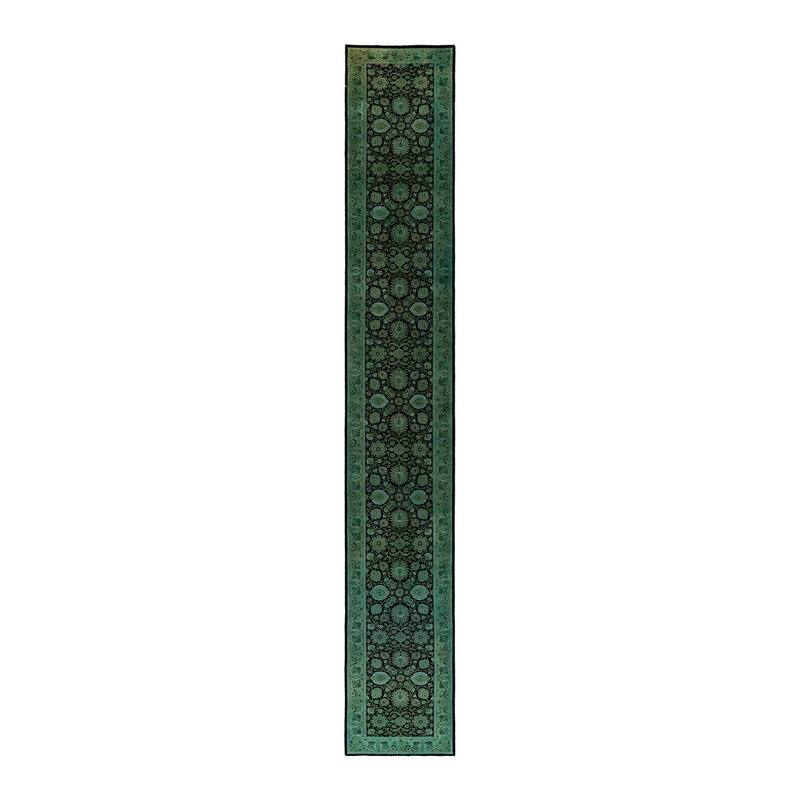 Overton Hand Knotted Wool Vintage Inspired Modern Contemporary Overdyed Black Runner Rug - 2' 7" x 17' 10"