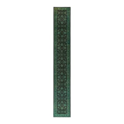 Overton Hand Knotted Wool Vintage Inspired Modern Contemporary Overdyed Black Runner Rug - 2' 7" x 17' 10"
