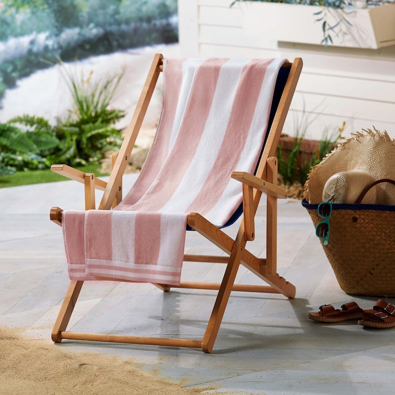 Linery & Co. 100% Cotton Velour Cabana Stripe Oversized Beach Towel.