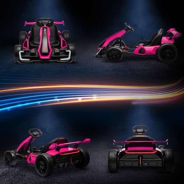 slide 2 of 9, Pink 24V Electric Go Kart, 7.5 MPH, Music, Lights for Ages 6-12 8-11 Years - Pink