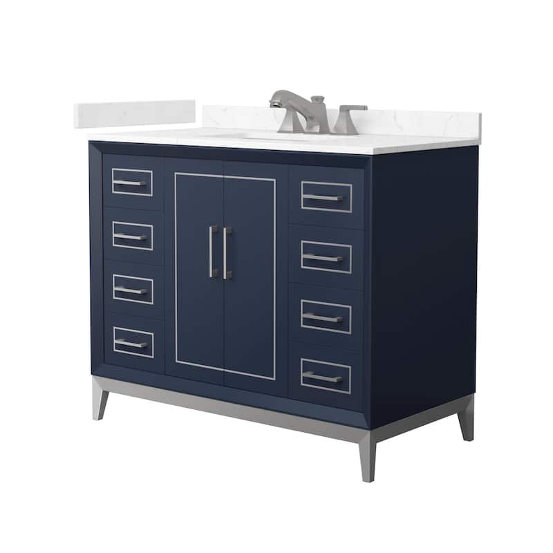 Wyndham Collection WCH5151-42S-VCA-US3MXX Marlena 42" Free Standing - Dark Blue / Carrara Cultured Marble Top / Brushed