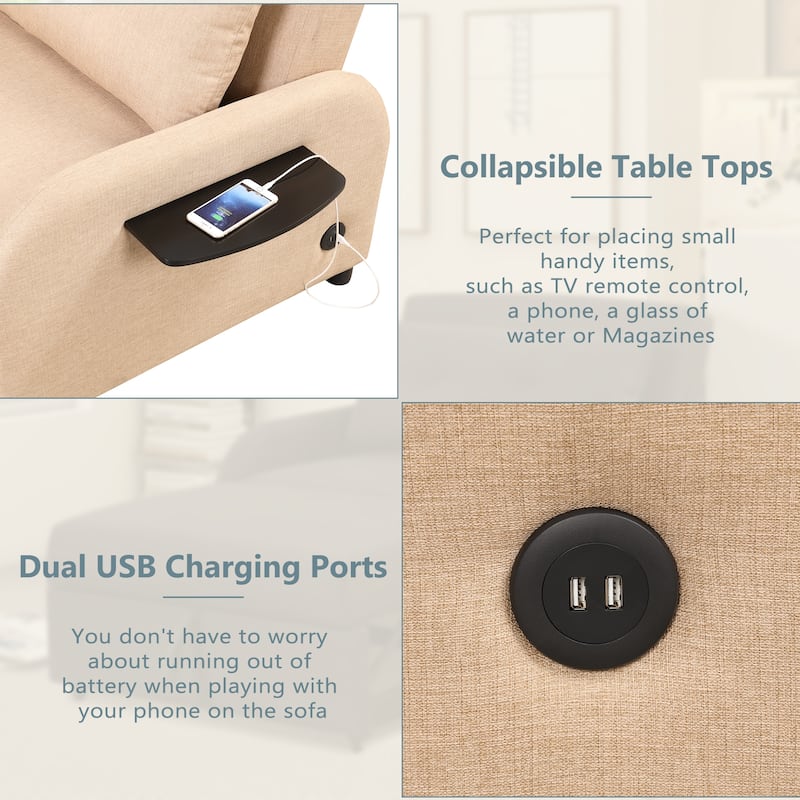 Roomfitters 3-in-1 Pull-Out Sofa Sleeper with 2-Wing Table USB Charging Port for Living Room Recreation Room