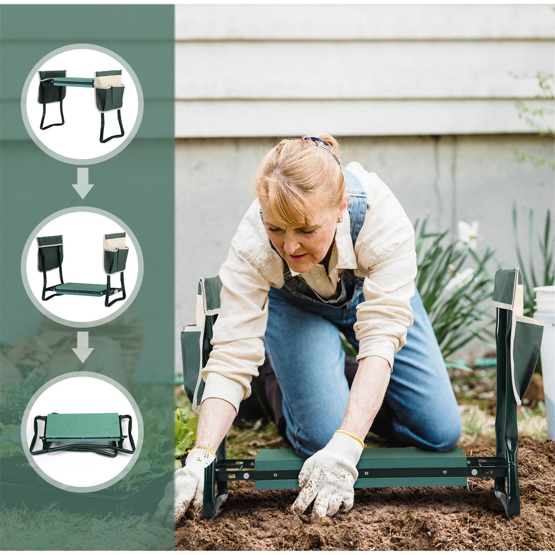 Upgraded Garden Kneeler Seat Widen Soft Kneeling Pad Garden Tools Stools Garden Bench with 2 Large Tool Pouches for Gardeners On Sale Bed Bath Beyond 35356741
