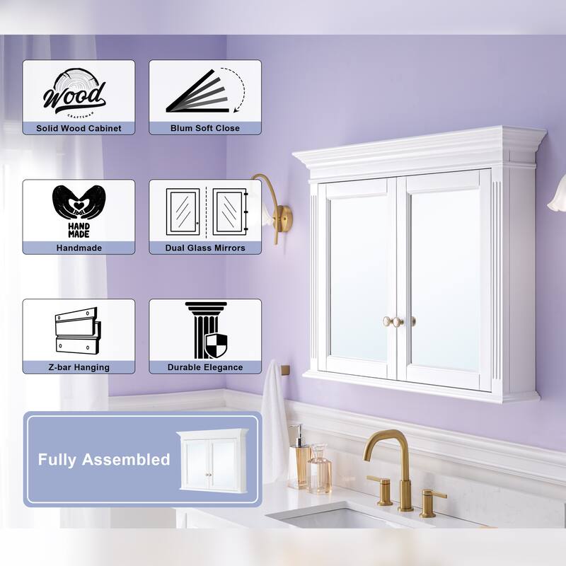 40"W X30"H Surface Mount Solid Wood Framed Medicine Cabinet With Soft-close door And Wooden Shelves