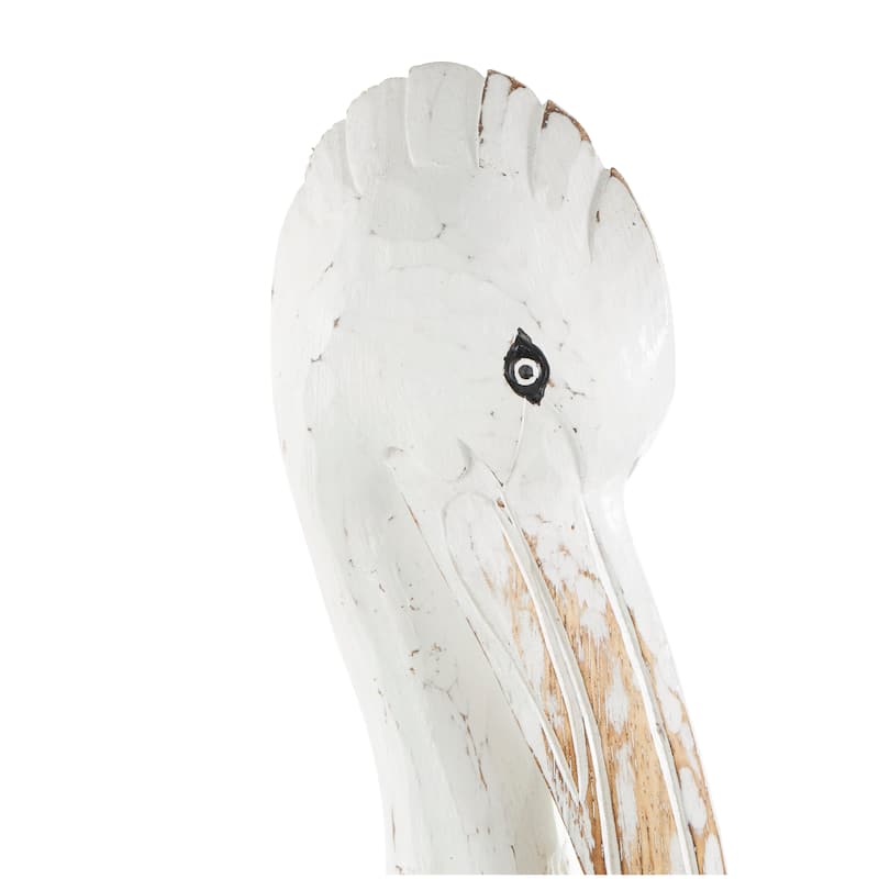 White Wood Handmade Distressed Pelican Decorative Sculpture with 3 Brown Posts