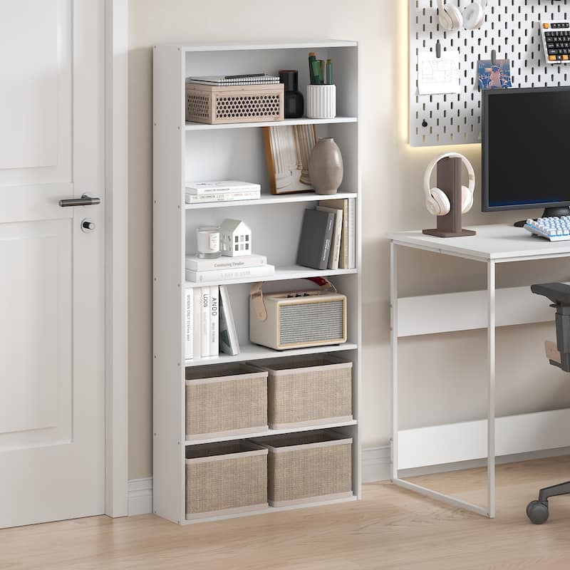 Furinno Basic 6-Tier Open Shelf Bookcase, Bookshelf, Storage Organizer, 7 x 24 x 53