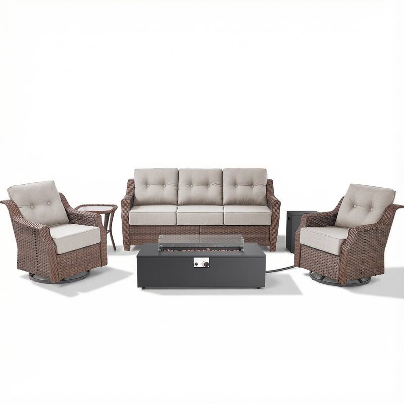 Pocassy 5/7PCS Sofa Swivel Chair Ottoman with Fire Pit Table