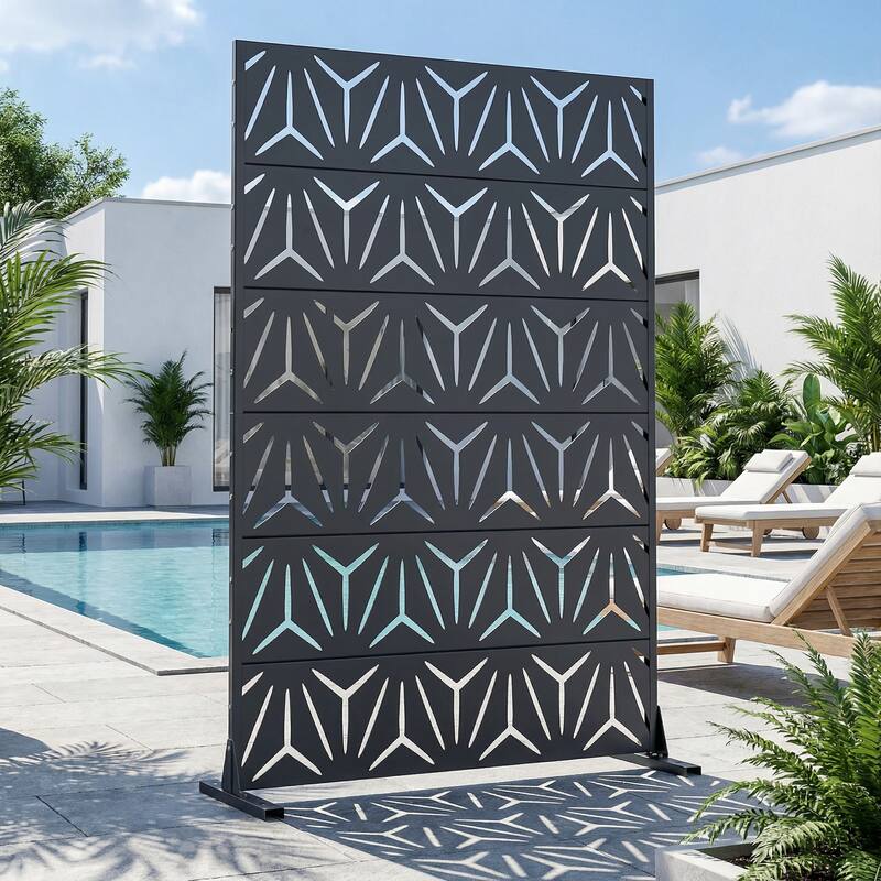 72" H×47"W Dovelina Black Outdoor Freestanding Metal Privacy Screen Decorative Garden Fence