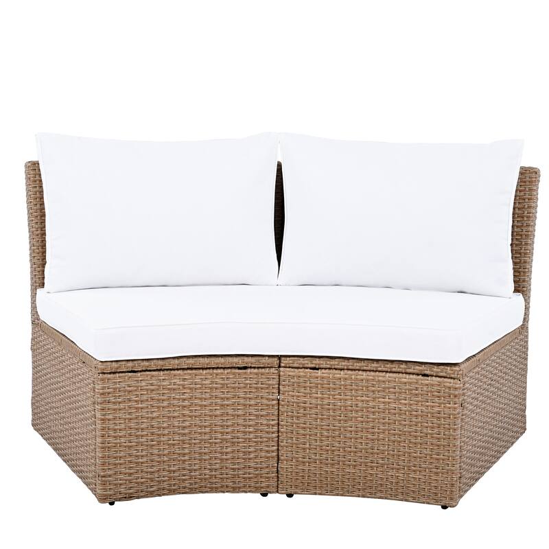Outdoor Patio Furniture Set, Round Daybed with Retractable Canopy, Wicker Rattan Sectional Sofa Set with Lift Coffee Table