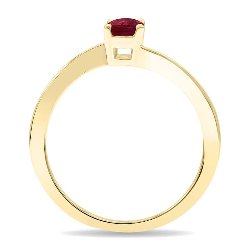 Women's Solitaire Oval Shaped Ruby Wave Ring in 10K Yellow Gold