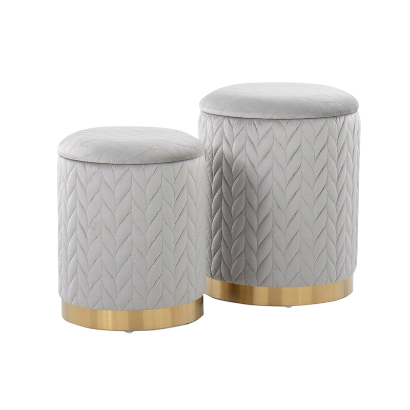 Silver Orchid Corday Quilted Velvet Nesting Ottoman Set