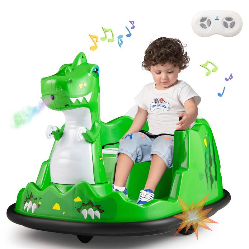 Green 12V Electric Ride-On Bumper Car for Kids 2-5 with Spray Lights Music and Remote Control - 31" × 23" × 22" (L × W × H)