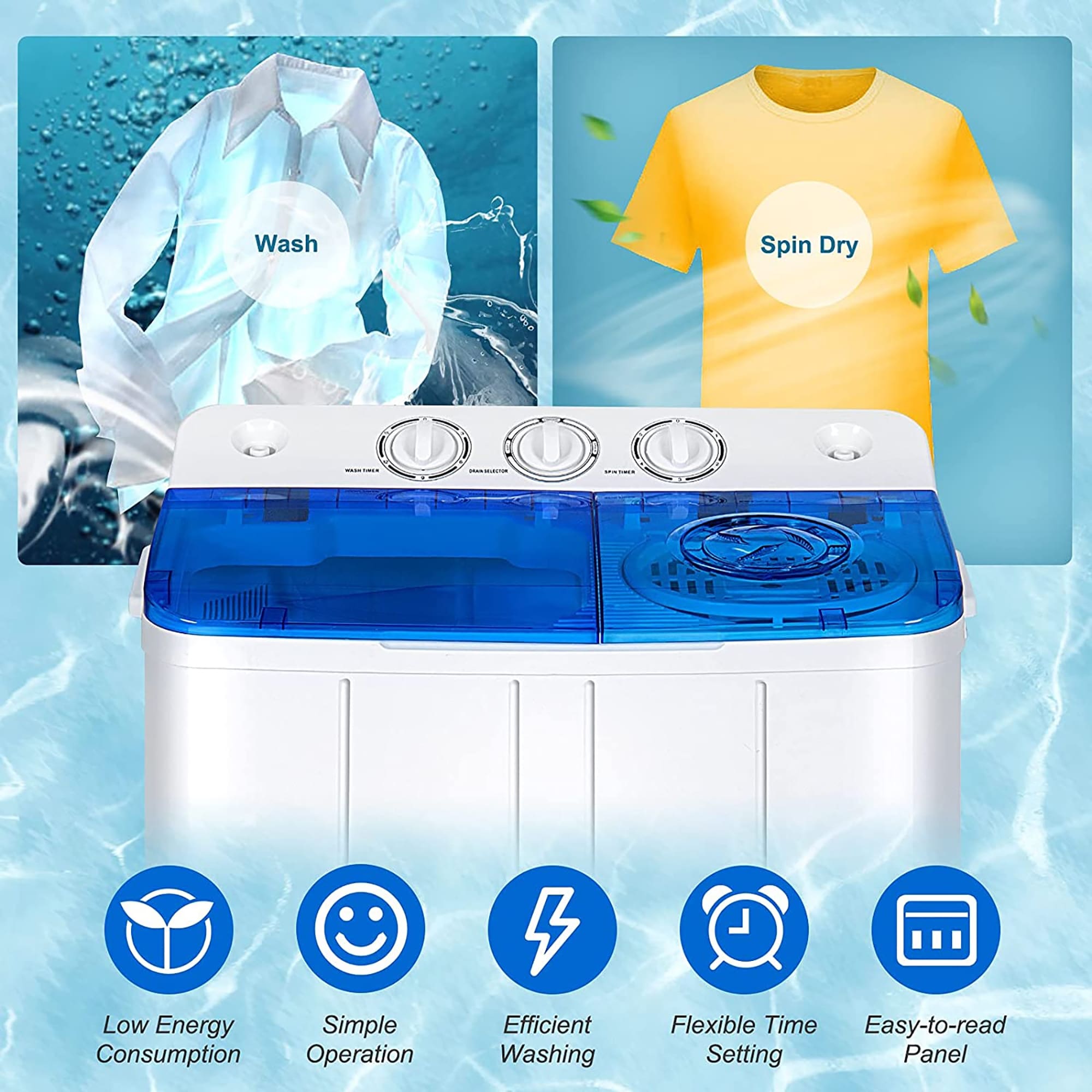 Costway Portable Mini Compact Twin Tub 20lb Washing Machine Washer