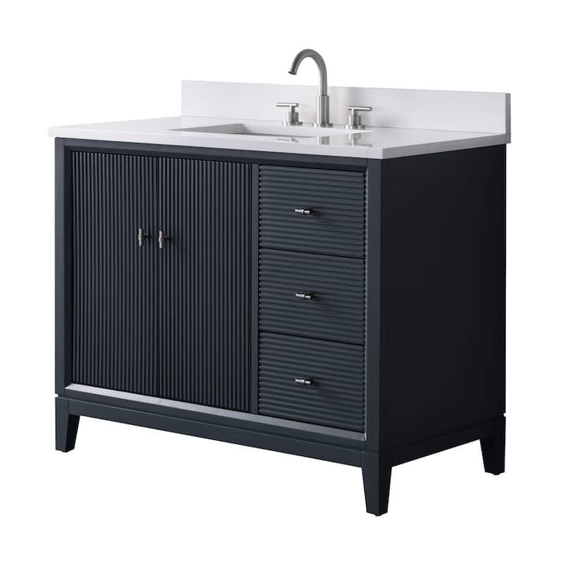 Vanity Art 42" Freestanding Bathroom Vanity with Engineered Marble Top and Sink