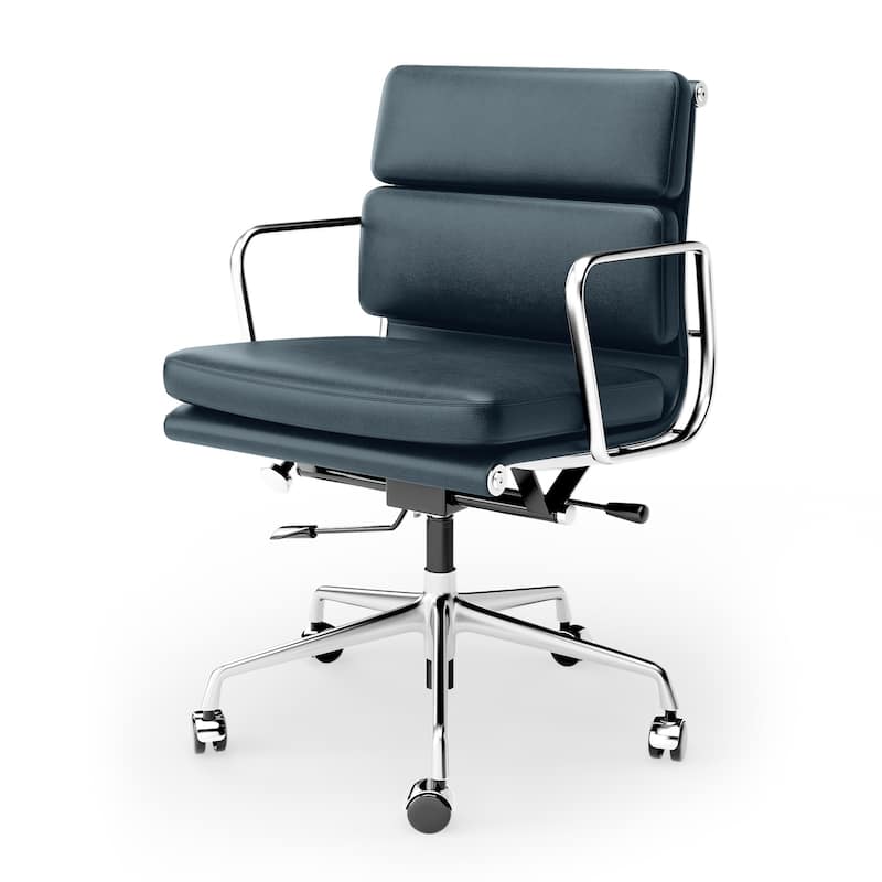 Executive Chair Upholstered Leather Ergonomic Adjustable Office Chair - Low Back Dark Blue 