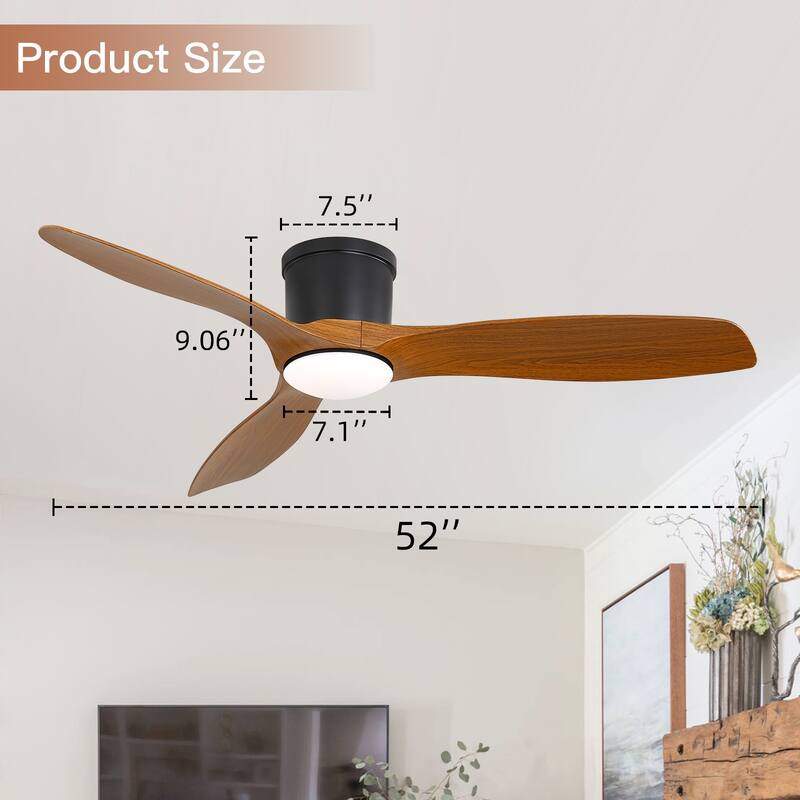 Sofucor 52 Inch Low Profile Flush Mount Ceiling Fan With Light and Remote,3-ABS Blades Smart Optional,Reversible DC Motor