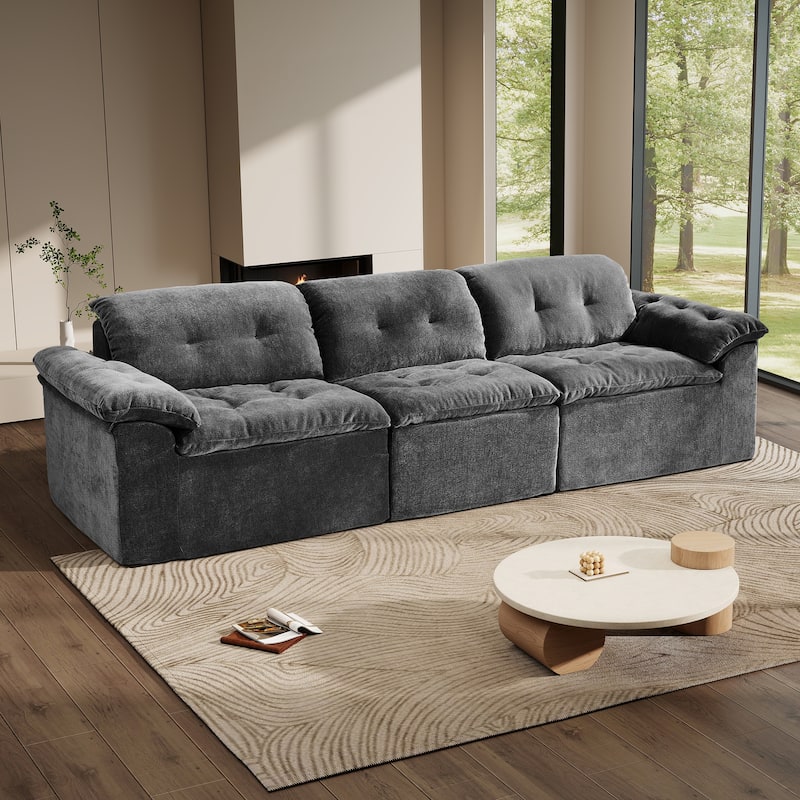Rossetta 3-Seater Luxury Cloud Chenille Modular Sofa with Adjustable Footrest
