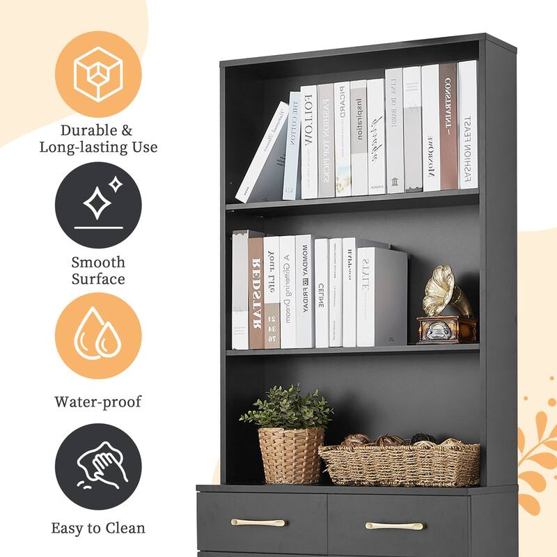 Freestanding Tall Storage Cabinet with Drawers, 3-layer Open Shelves and Adjustable Shelf for Bathroom Kitchen Office Livingroom