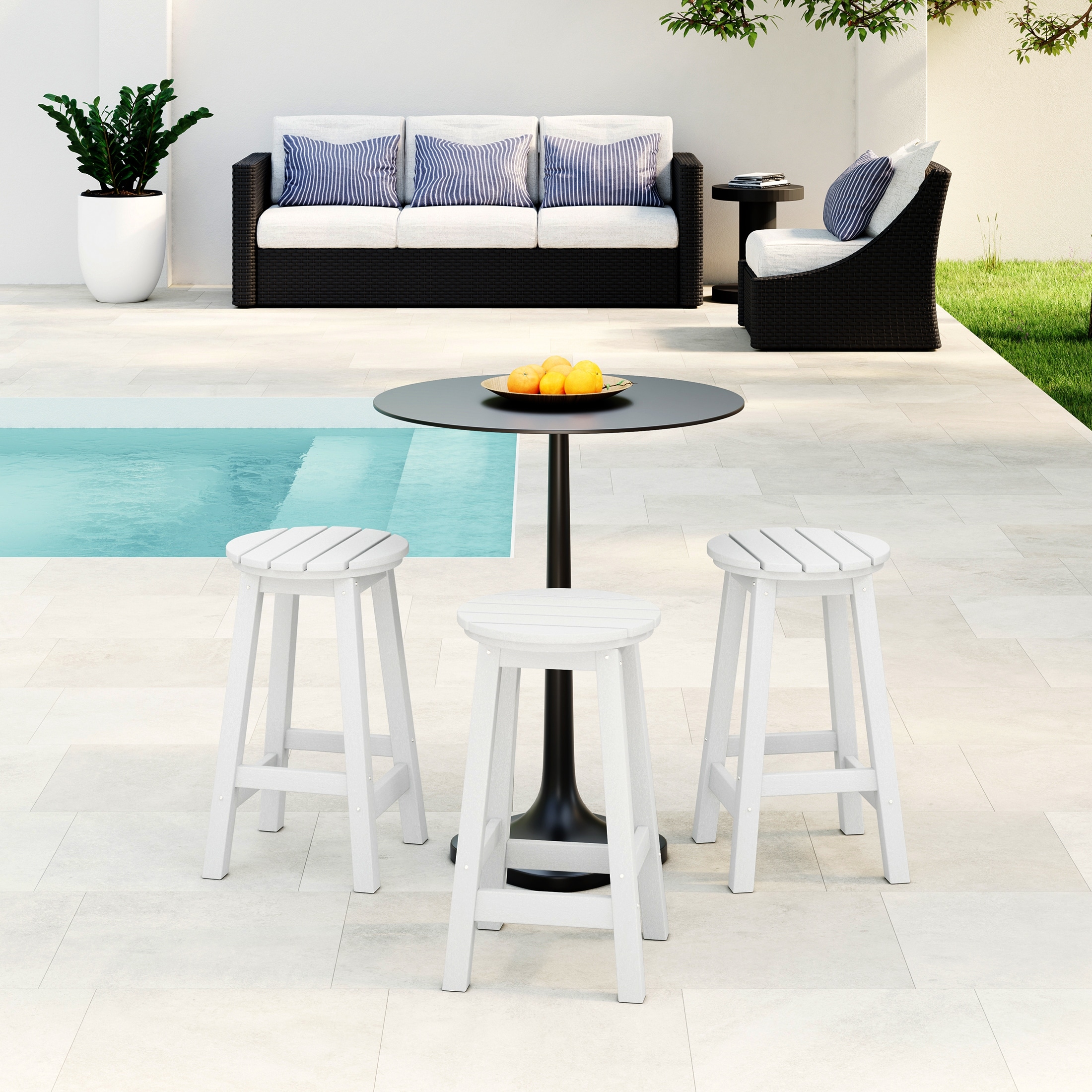 Laguna Hdpe All Weather Outdoor Patio 24" Round Counter Stool (Set Of 3)
