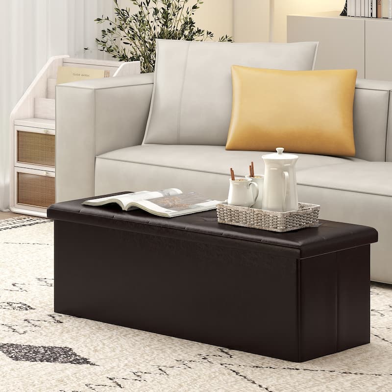43 Inch PU Leather Storage Ottoman Bench with 38 Gallon Capacity Removable Divider and Foam Cushion for Living Room Entryway