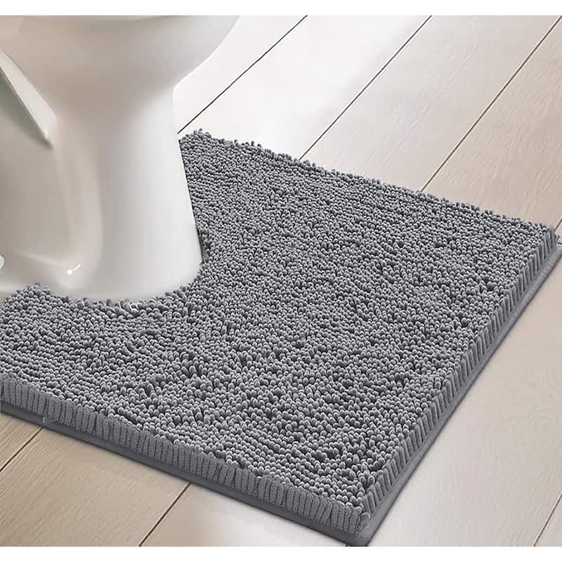 Dark Grey Soft Cozy Plush Chenille Contour Bath Mat Bathroom Rug - 20" x 20" - Dark Grey