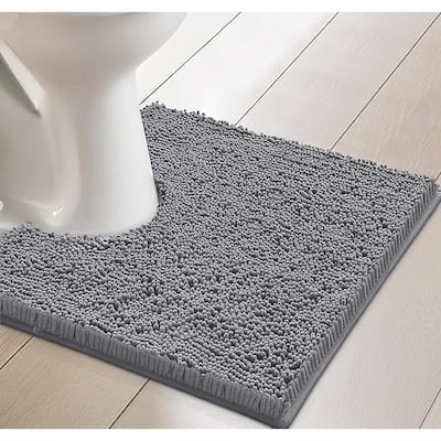 Dark Grey Soft Cozy Plush Chenille Contour Bath Mat Bathroom Rug