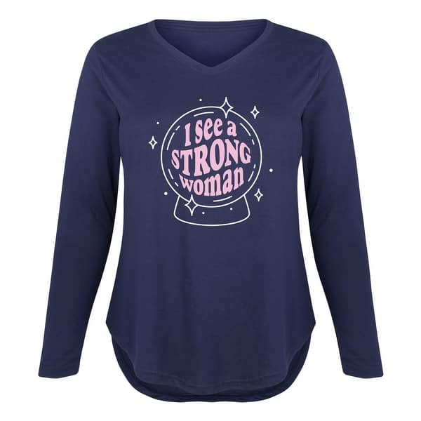I See A Strong Woman Plus V Neck Long Sleeve Tee
