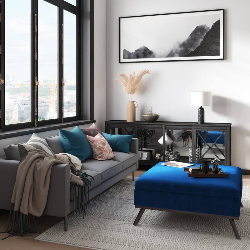 WYNDENHALL Ethan Mid Century Modern Table Ottoman - 36"D x 36"W x 19.1"H - Blue