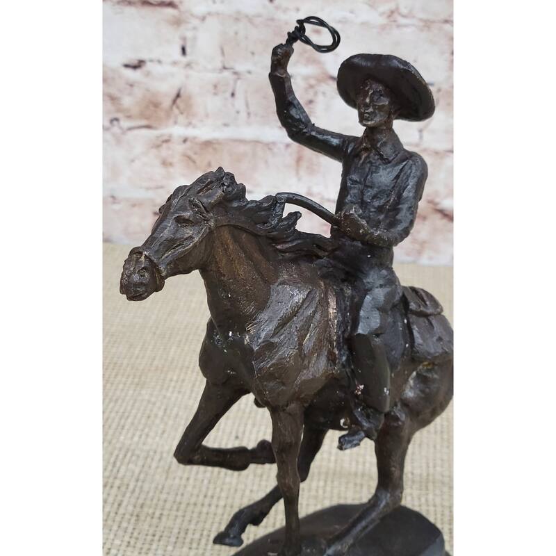 Bronze Metal Statue Sculpture Figure On Marble Base - Ranger Western Cowboy