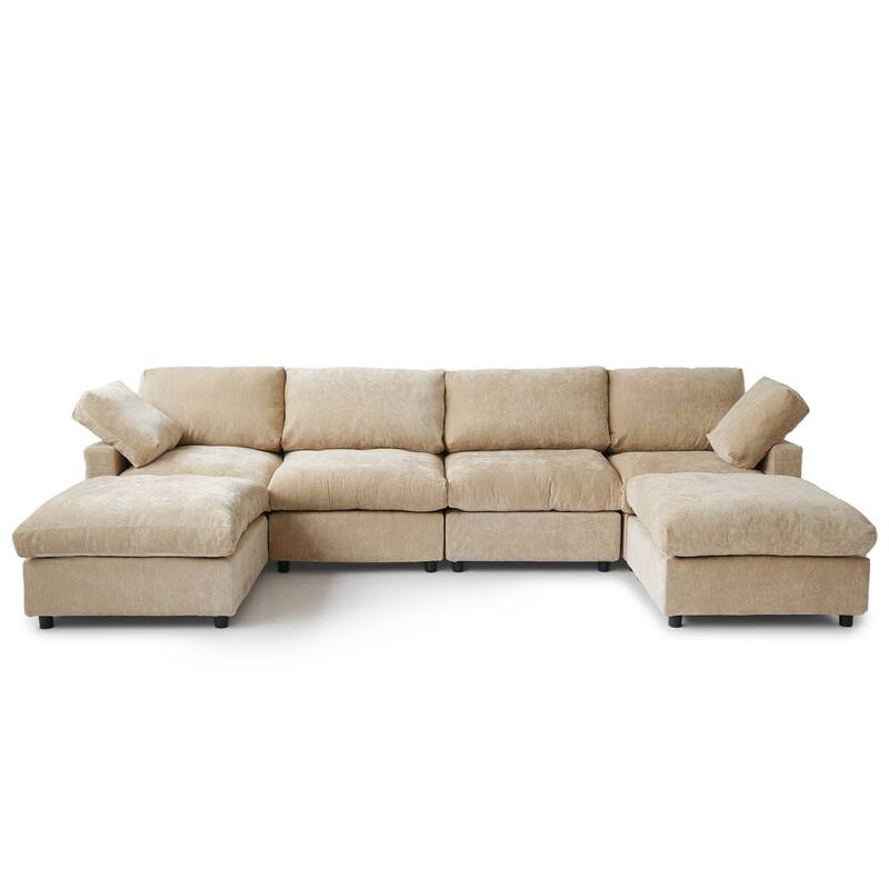 134" Cloud Sectional Couches for Living Room, Convertible U Shape Couch with Ottoman, 6 Seater Modular Sectional Sofa