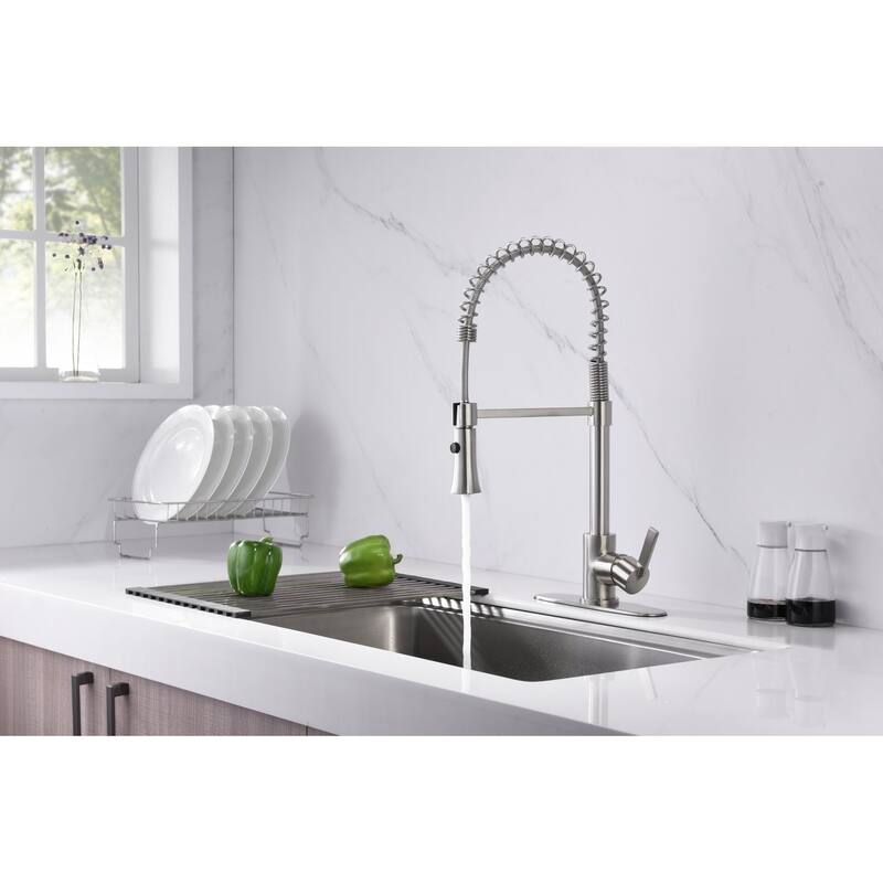 UltraFaucets Euro Collection Spring Spout Kitchen Faucet With Pull-Down Spray