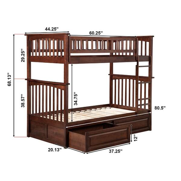 Columbia Twin over Twin Solid Wood Ladder Bunk Bed with 2 Raised Panel ...