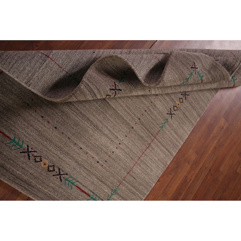 Brown Striped Gabbeh Oriental Accent Rug Hand-Knotted Wool Carpet - 3'11"x 6'0"