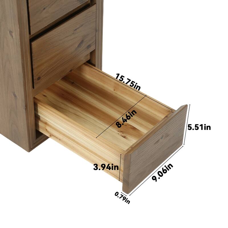 Rustic 3-Drawer Solid Wood Nightstand, Fully Assembled, 23.62"H