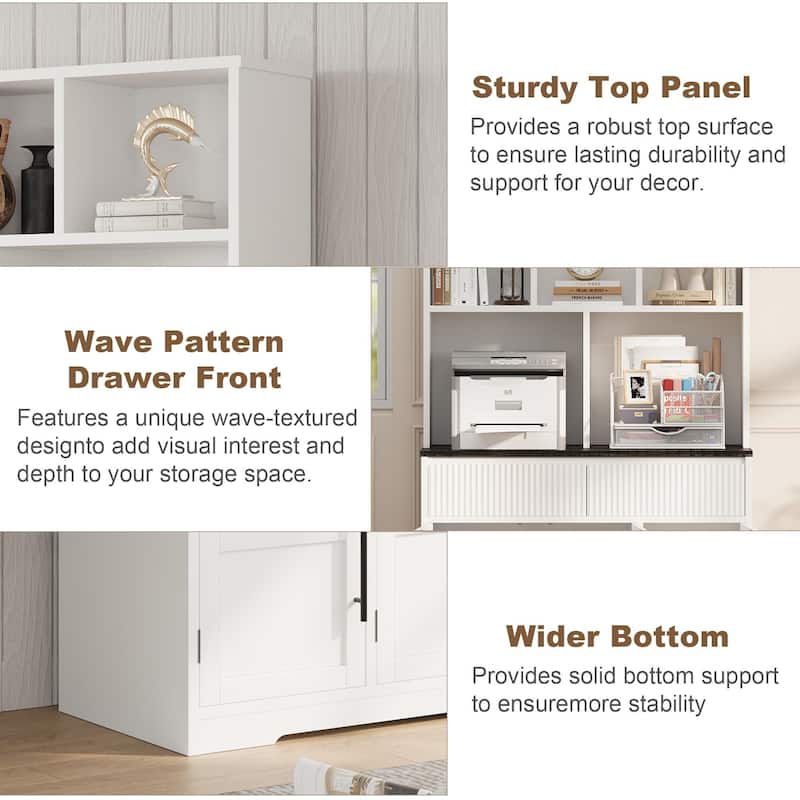 60'' Kitchen Pantry Cabinet, Tall Pantry Storage Cabinet, Farmhouse Kitchen Hutch with Storage Drawers