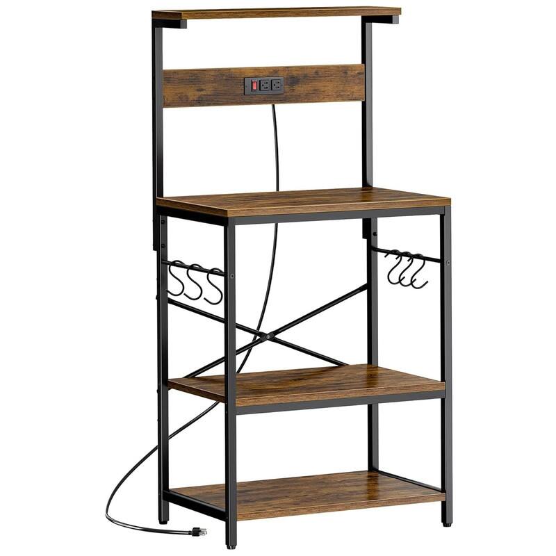 Kitchen Bakers Rack with Power Outlet, Coffee Bar Table 4 Tiers - 16.5"D x 23.6"W x 50.6"H - Rustic Brown