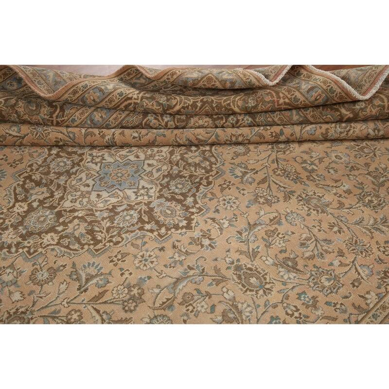 Hand Knotted Oriental 100% Wool Carpet Traditional Floral Peach Mashad Area Rug - 12' 3'' X 9' 7''