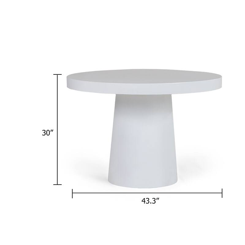 Cid Deso Dining Table, White Concrete Tapered Base, Round 43 Inch Top