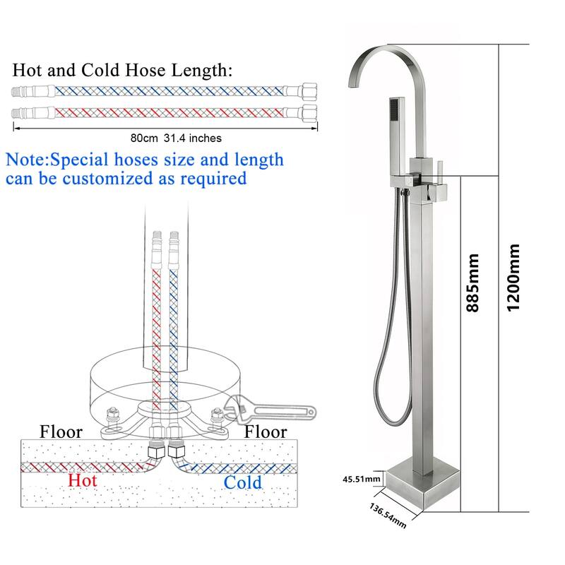 Topcraft Floor Mounted Bathtub Filler with Handheld Showerhead