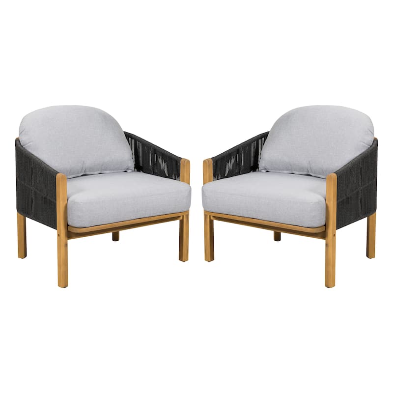 Set of 2 Leisure Chair Dining Chair Club Chair with Wood Frame, Padded Chair Office Chair Reception Chair Side Chair - Grey Teak