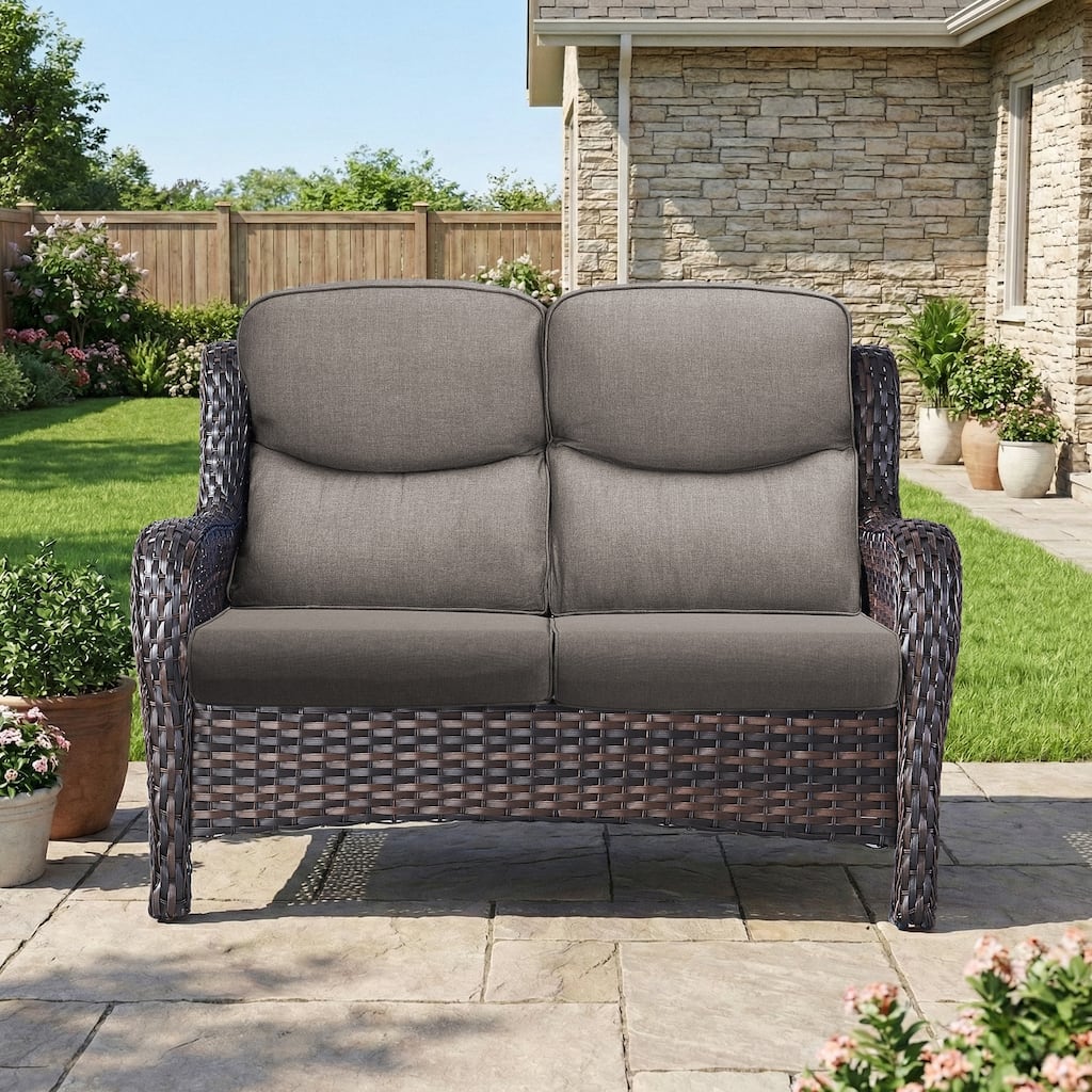 Pocassy Outdoor 2 Person Sofa Patio Loveseat with Comfy Cushions