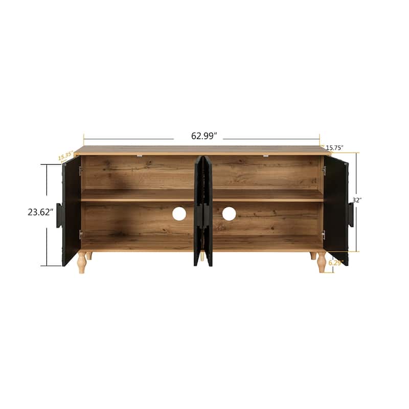 Black Carved Symmetrical Design Door And Wood Coloured Frame