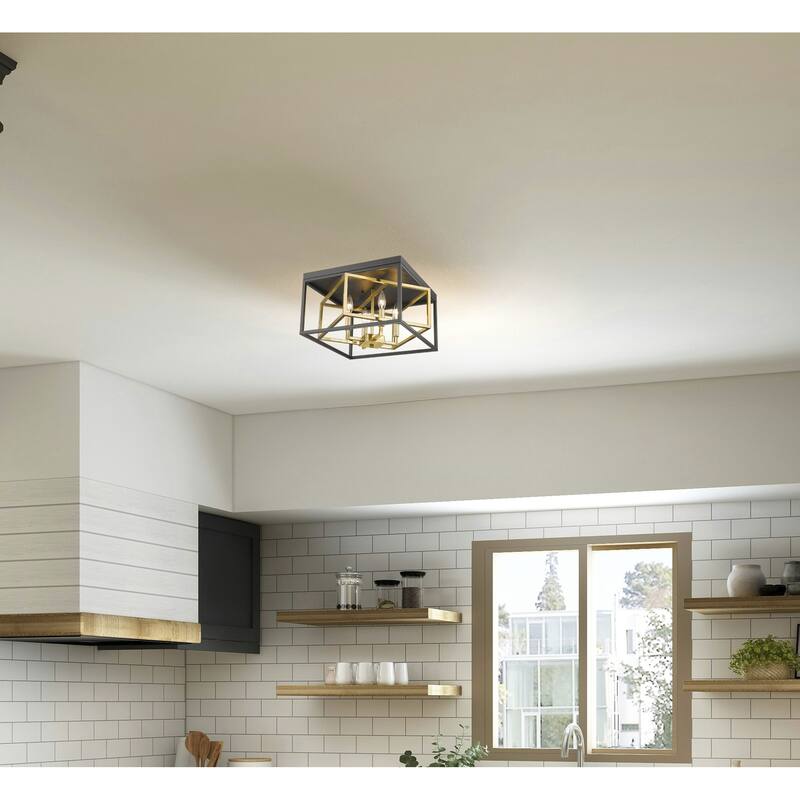 4-Light Black And Gold Interlocked Box Flush Mount