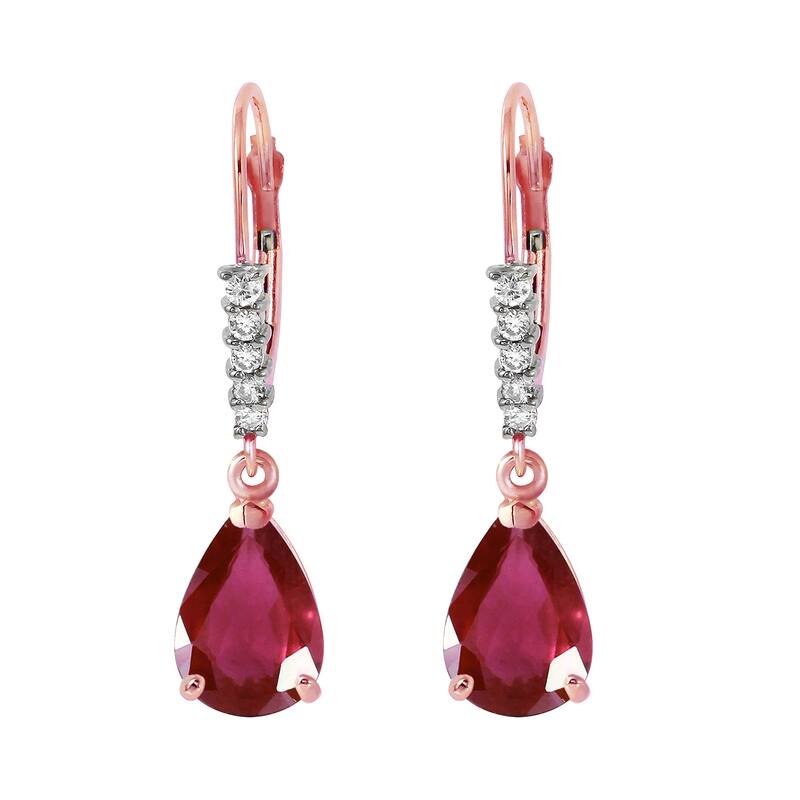 14K Solid Gold Leverback Earrings Diamond & Ruby Jewelry Deluxe