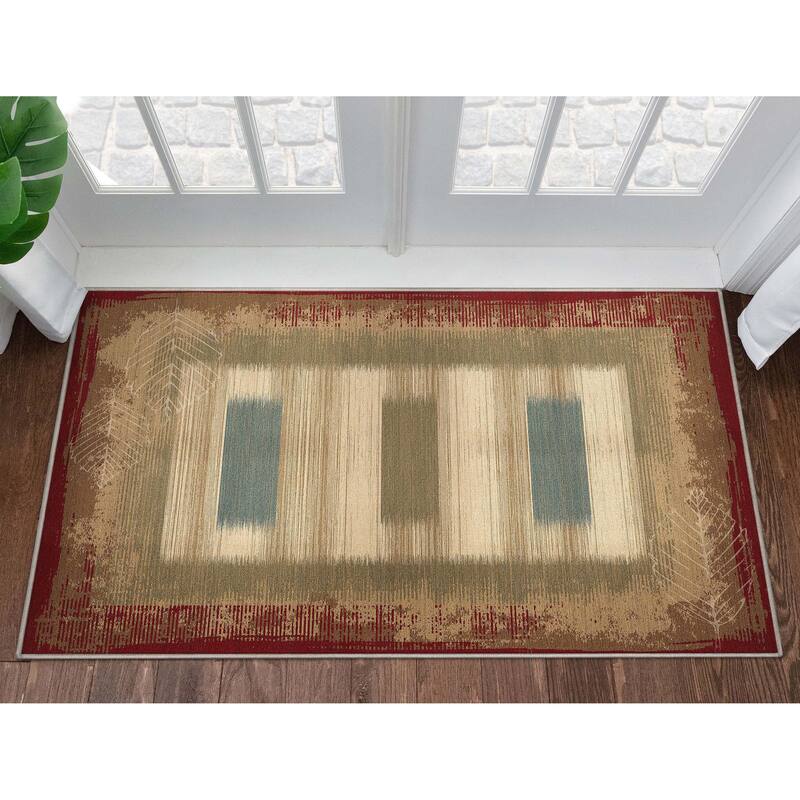 Well Woven Apollo Border Modern Abstract Flat-Weave Rug - 3' 3" x 5' - Red - Rectangle