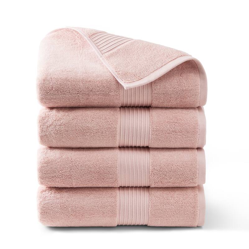TOWN & COUNTRY EVERYDAY 4-Piece Solid Dobby Border Bath Towel Set - 30"x58"