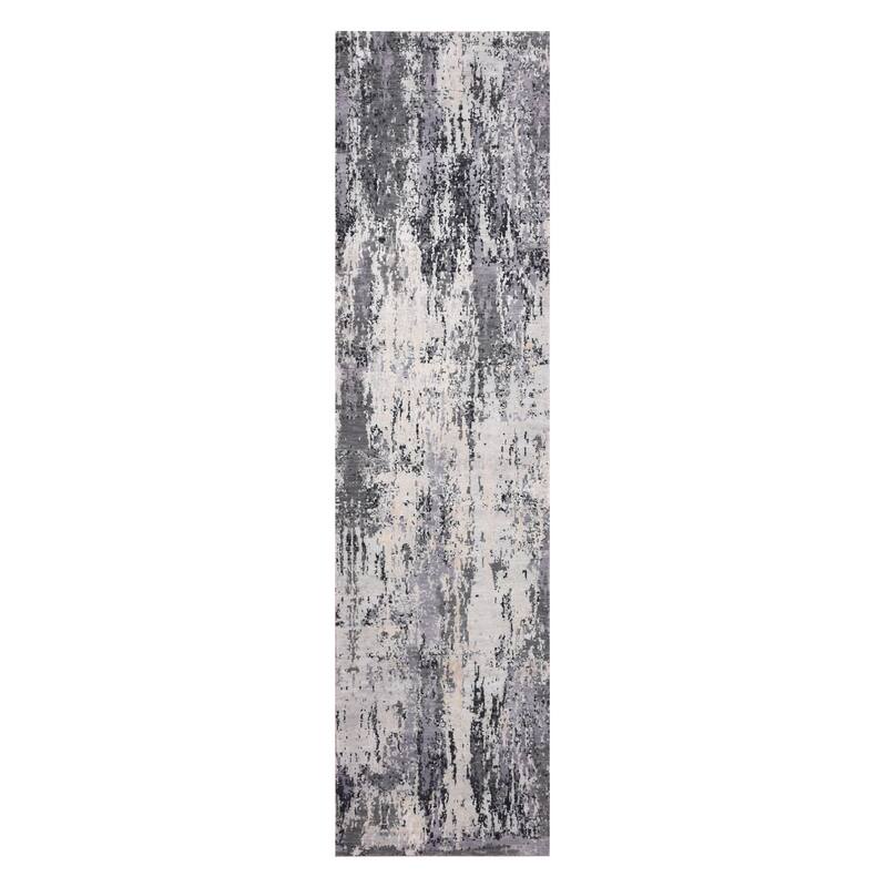 Shahbanu Rugs Charcoal Gray Abstract Design Wool and Silk Denser Weave ...