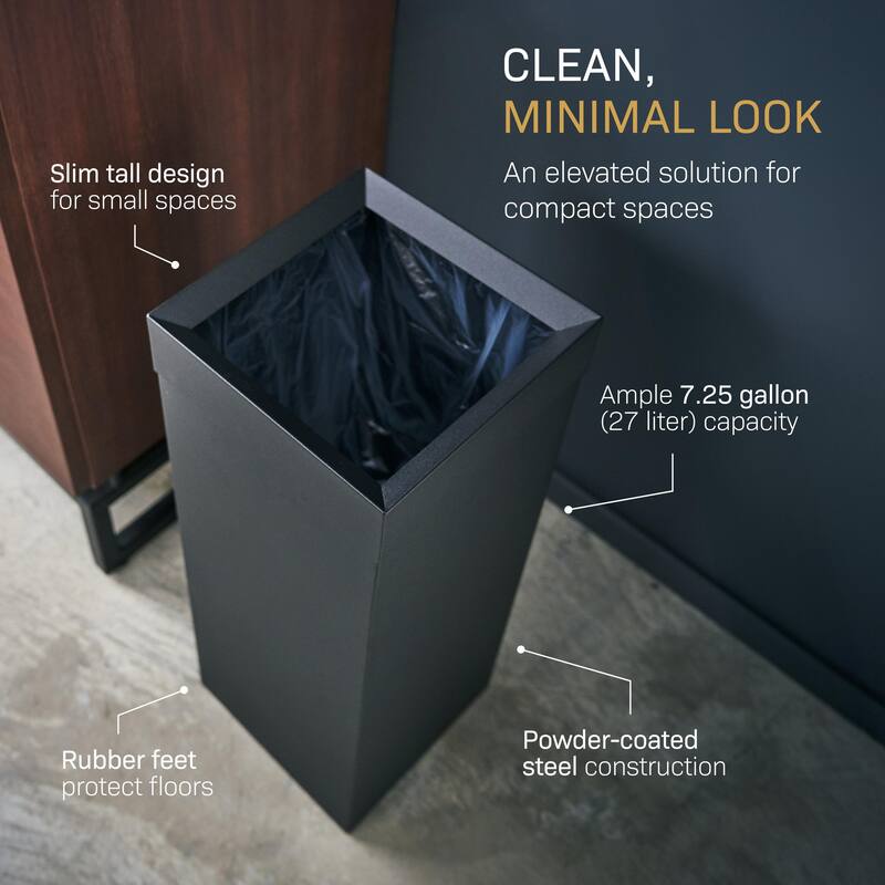 Yamazaki Home Trash Can, Steel, 7.25 gallons, 27 liters